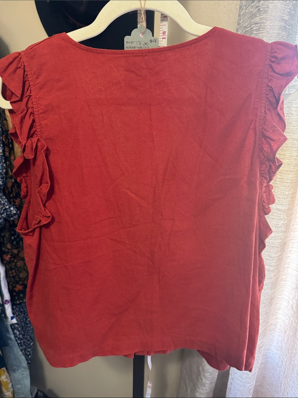 Madewell Rust Red Ruffle-Sleeve Button Front Top - Picture 5 of 6